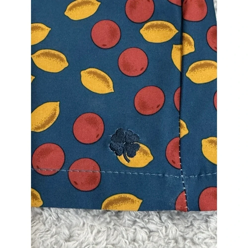 Lucky Brand Mens Saturday Stretch Swim Trunks Teal Fruit Lemon Cherry Print M